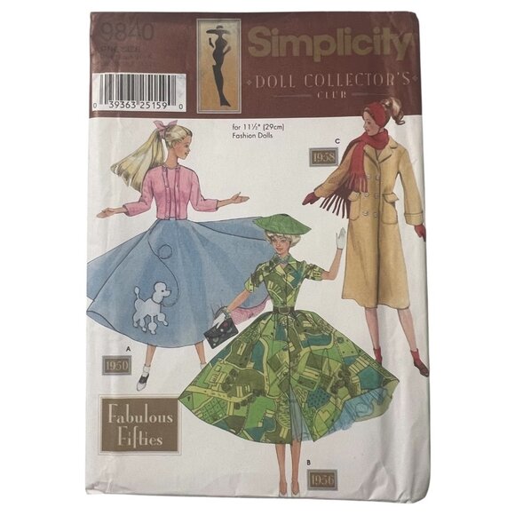 Simplicity 9840 Doll Clothes Sewing Pattern 11.5" Fabulous 50s Collector Club - Picture 3 of 7